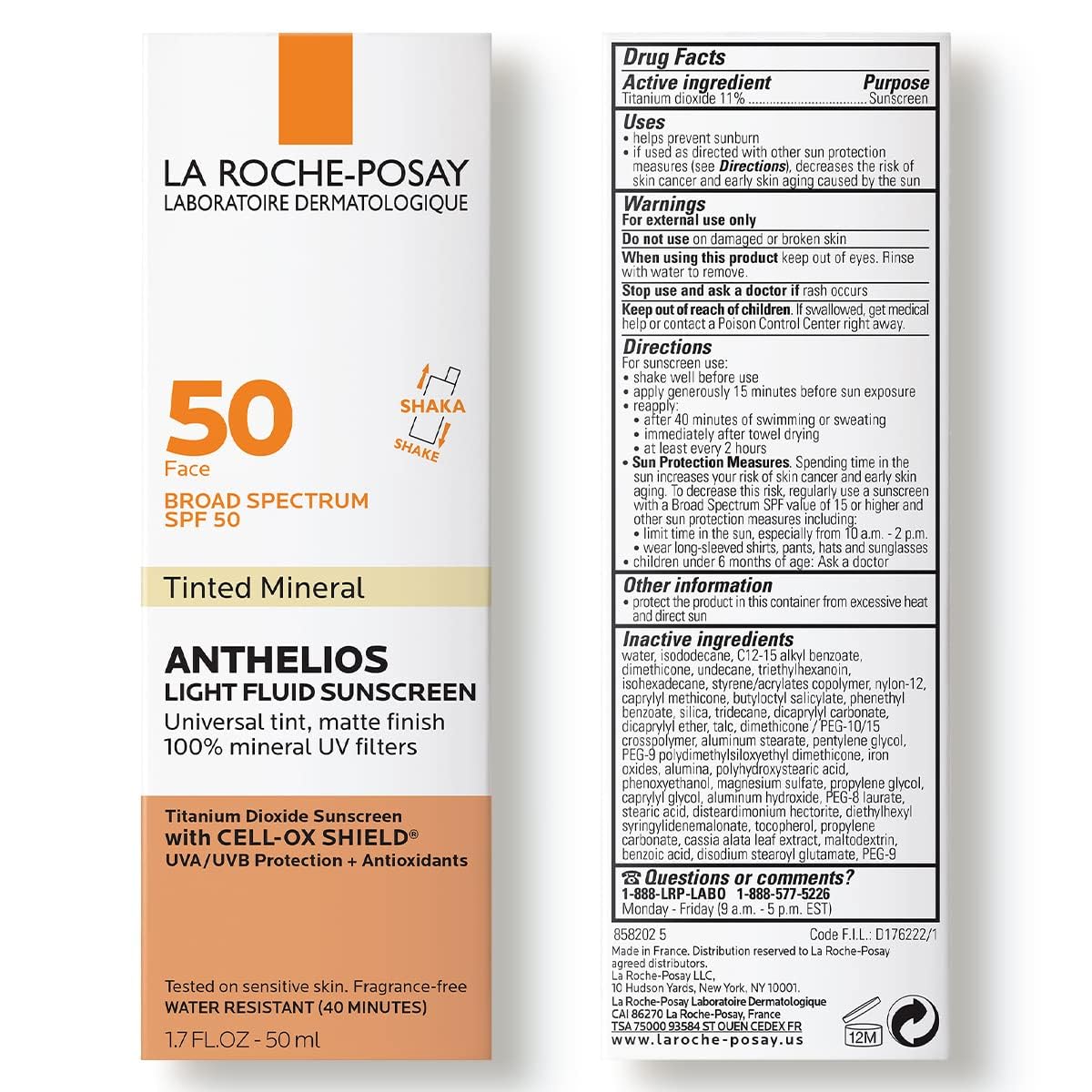 La Roche-Posay Anthelios Sunscreen SPF 50, Ultra-Light Fluid Broad  SPF 50, Face Sunscreen with Titanium Dioxide Mineral, Lightweight & Fast-Absorbing, Oil-Free, Matte Finish
