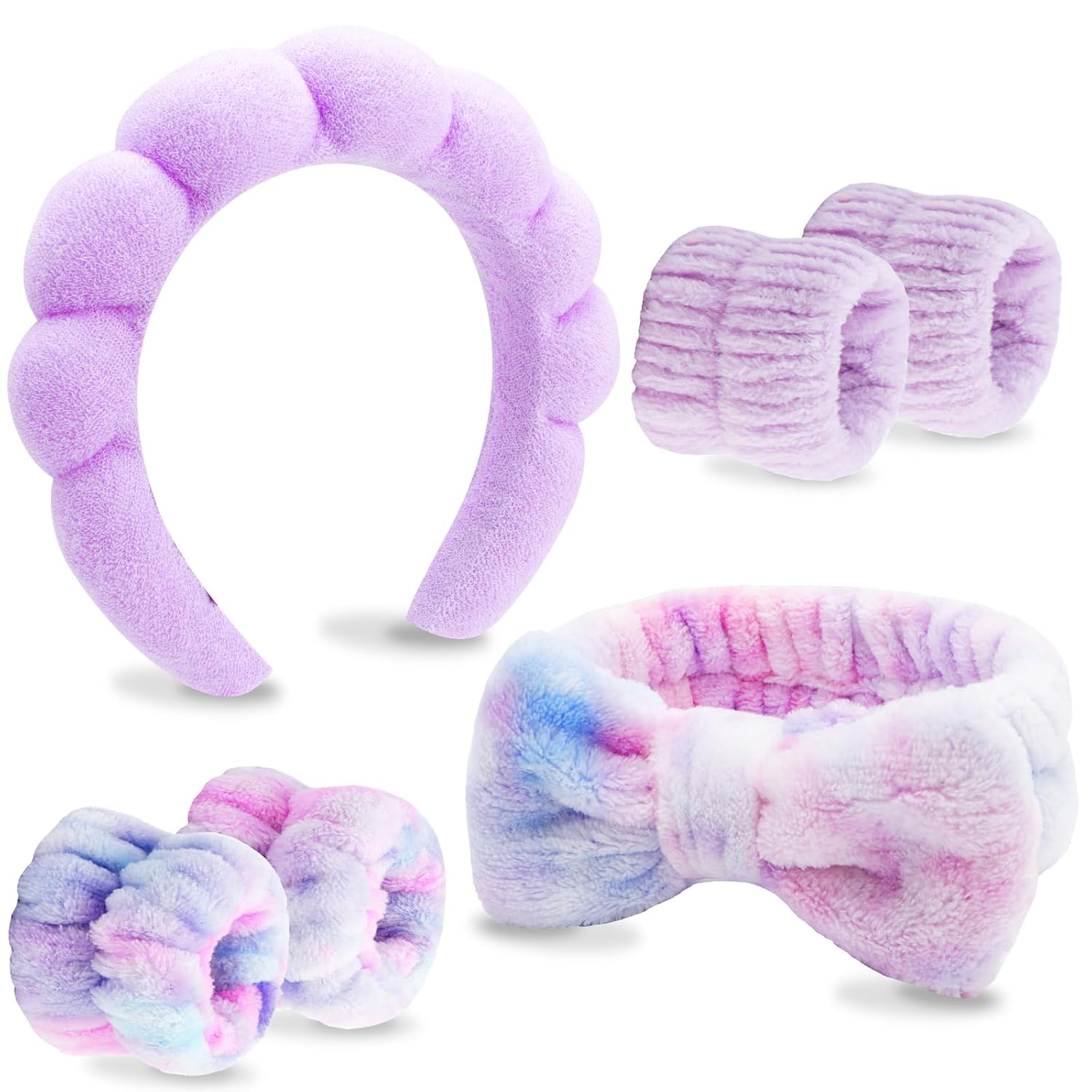 VELSCRUN 6 Pack Spa Headband, Makeup Headband, Face Wash Headbands, Skincare Headbands, Brown Sponge Hair Band Bow Tie Spa Head Band for Washing Face Wristband Set Hair Accessories for Women