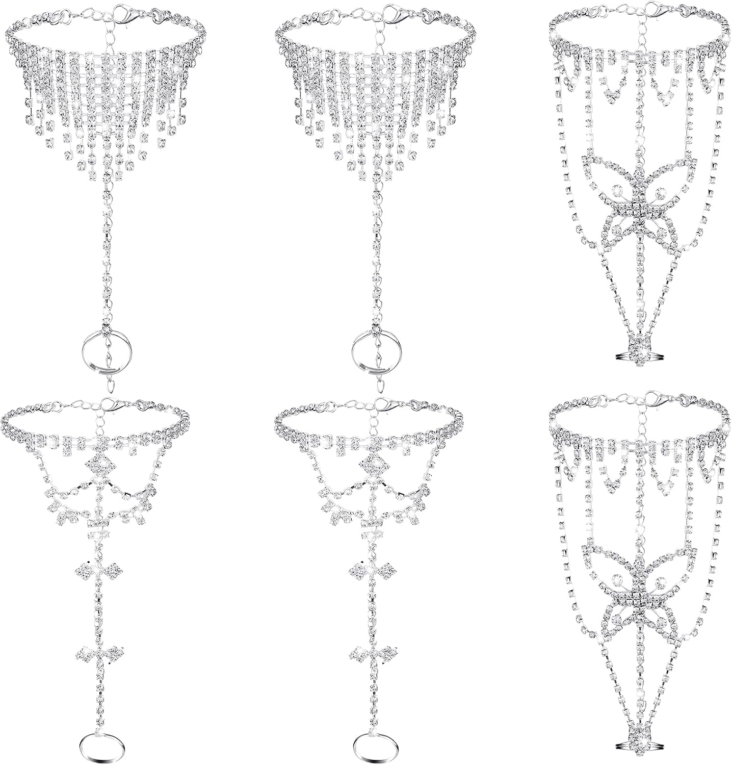 Hicarer 6 Pcs Foot Jewelry Barefoot Sandals for Women Rhinestone Anklets Bohemian Foot Chain for Beach Wedding Valentine