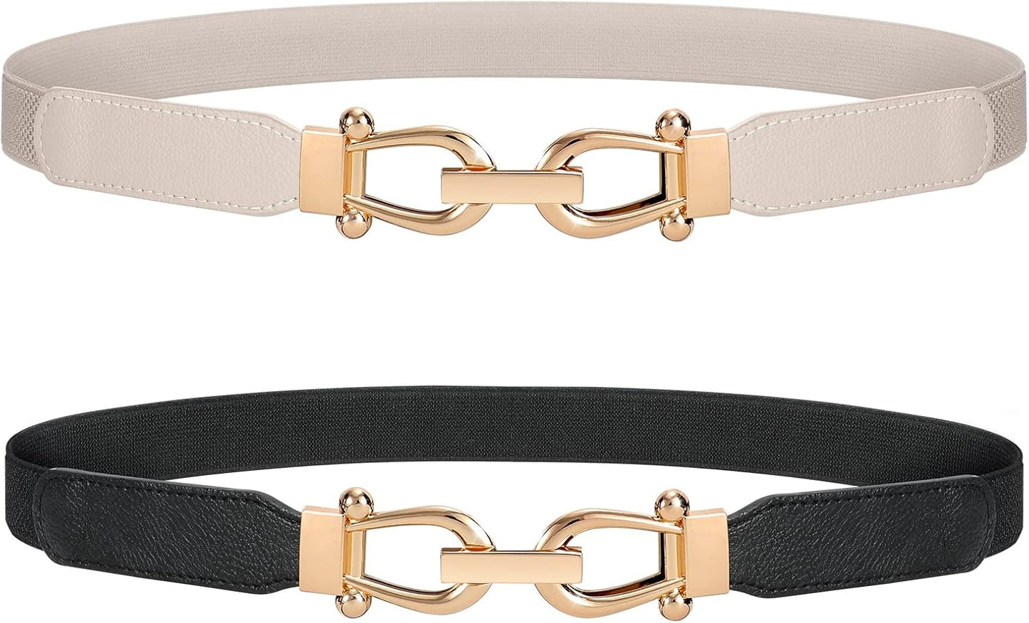 JASGOOD Women Stretchy Waist Belt Retro Elastic Skinny Belt for Ladies with Gold Buckle