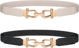 JASGOOD Women Stretchy Waist Belt Retro Elastic Skinny Belt for Ladies with Gold Buckle