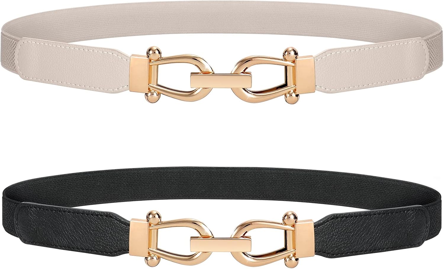 JASGOOD Women Stretchy Waist Belt Retro Elastic Skinny Belt for Ladies with Gold Buckle