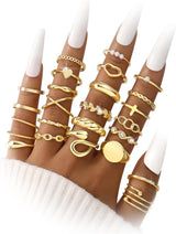 FAXHION 60 Pcs Gold Stackable Rings for Women, Rings Chunky Gold Ring Set Dainty Stacking Cute Rings, Multiple Sizes Cute Jewelry Set Gift