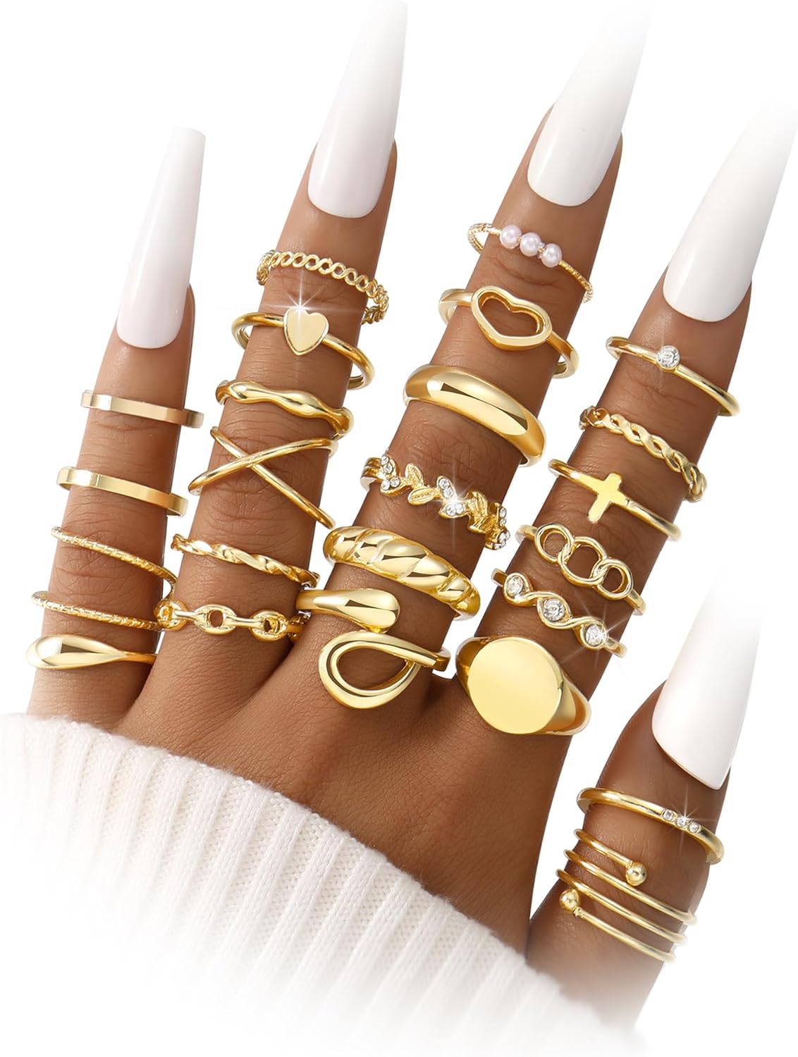 FAXHION 60 Pcs Gold Stackable Rings for Women, Rings Chunky Gold Ring Set Dainty Stacking Cute Rings, Multiple Sizes Cute Jewelry Set Gift