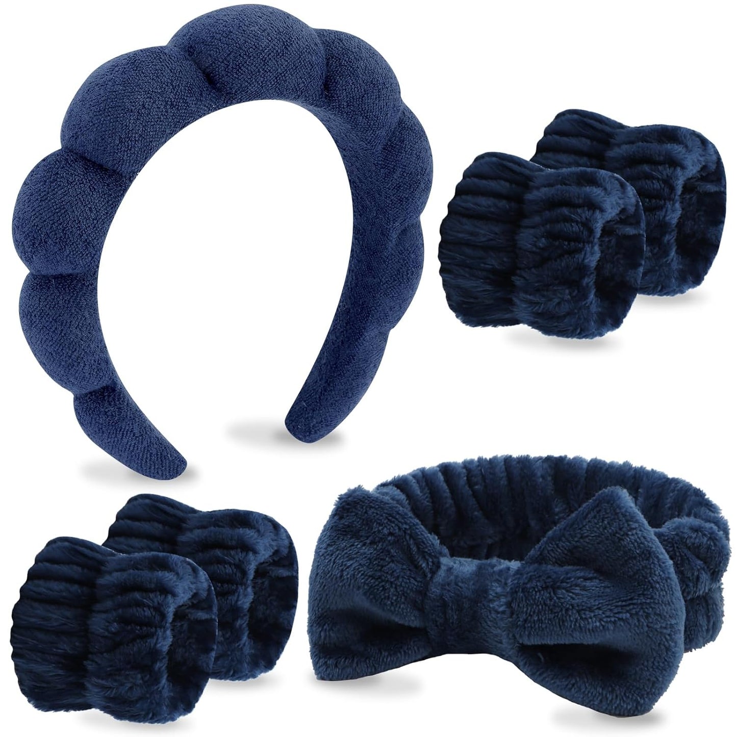 VELSCRUN 6 Pack Spa Headband, Makeup Headband, Face Wash Headbands, Skincare Headbands, Brown Sponge Hair Band Bow Tie Spa Head Band for Washing Face Wristband Set Hair Accessories for Women