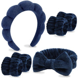 VELSCRUN 6 Pack Spa Headband, Makeup Headband, Face Wash Headbands, Skincare Headbands, Brown Sponge Hair Band Bow Tie Spa Head Band for Washing Face Wristband Set Hair Accessories for Women