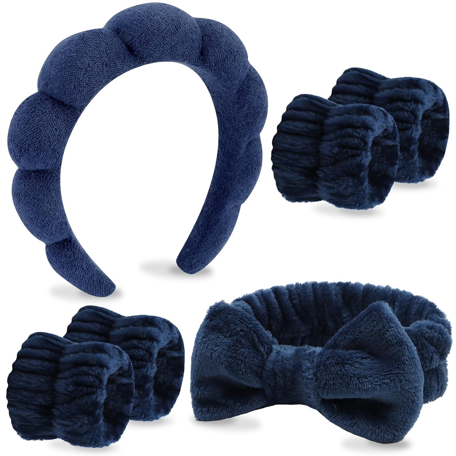 VELSCRUN 6 Pack Spa Headband, Makeup Headband, Face Wash Headbands, Skincare Headbands, Brown Sponge Hair Band Bow Tie Spa Head Band for Washing Face Wristband Set Hair Accessories for Women