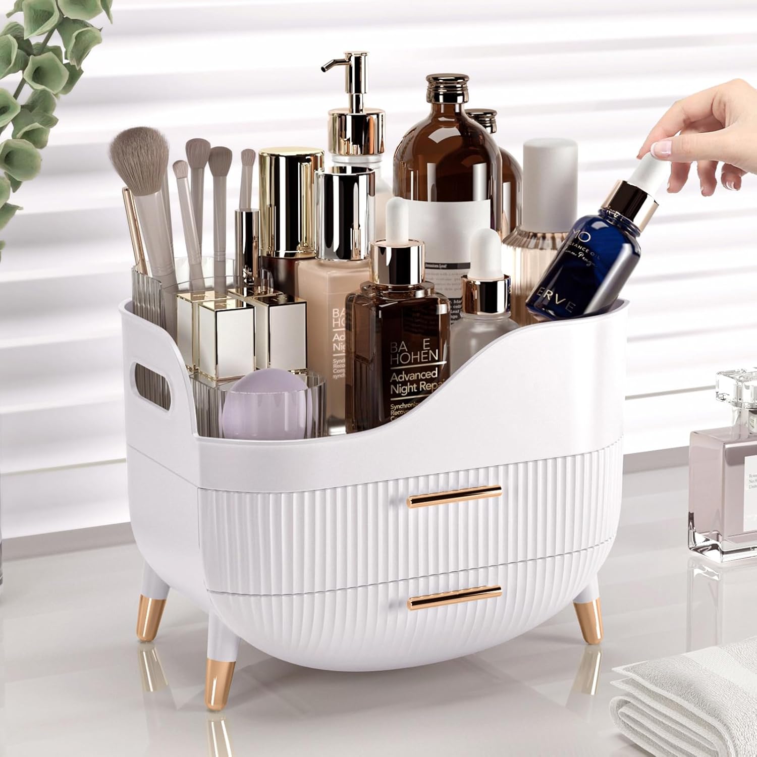 Makeup Organizer with Drawers,Skincare Organizer for Vanity,Storage Box with Handle,Large Cosmetic Display case for Dresser, Bathroom Countertop