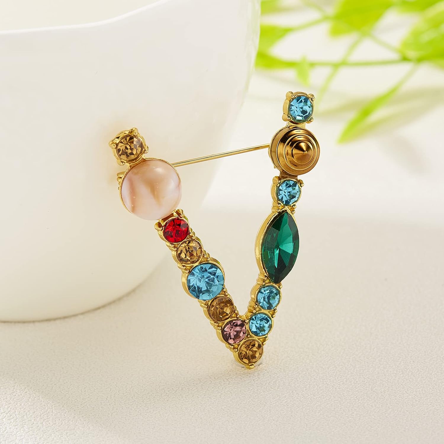 RINHOO Crystal Pearl Initial Brooch Gold Plated Enamel Colorful Letter Alphabet Breastpin Pin Jewelry for GIFTS
