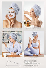 Hicober Microfiber Hair Towel Wrap, Fast Drying Hair Towels for Women, Soft Lightweight Quick Dry Turban for Curly & Long Hair–3 Pack(Blue/Grey/Pink)