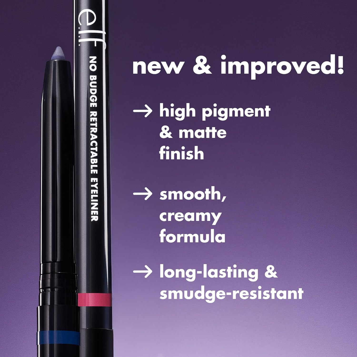 e.l.f. No Budge Retractable Eyeliner, Creamy, Ultra-Pigmented & Waterproof, Creates Bold & Defined Lines,  Cruelty-Free, Black