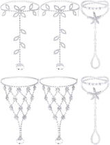 Hicarer 6 Pcs Foot Jewelry Barefoot Sandals for Women Rhinestone Anklets Bohemian Foot Chain for Beach Wedding Valentine