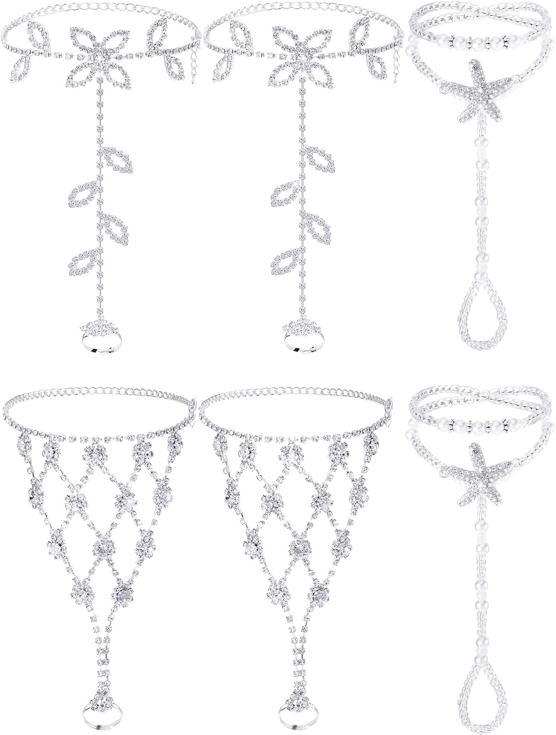 Hicarer 6 Pcs Foot Jewelry Barefoot Sandals for Women Rhinestone Anklets Bohemian Foot Chain for Beach Wedding Valentine