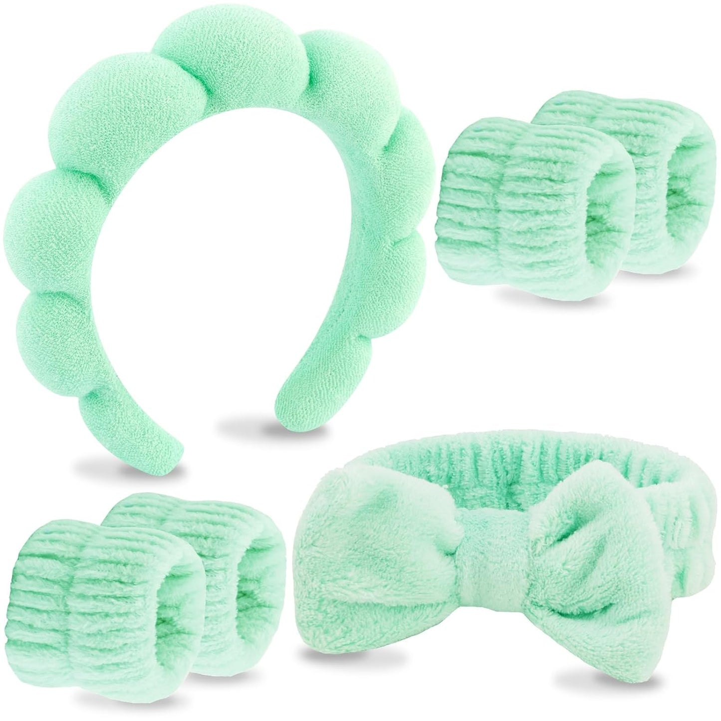 VELSCRUN 6 Pack Spa Headband, Makeup Headband, Face Wash Headbands, Skincare Headbands, Brown Sponge Hair Band Bow Tie Spa Head Band for Washing Face Wristband Set Hair Accessories for Women
