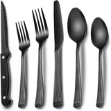 EWFEN 24-Piece Silverware Set with Steak Knives, Food-Grade Stainless Steel Tableware Cutlery Set for 4, Mirror Finished Flatware Utensil for Home Restaurant Black
