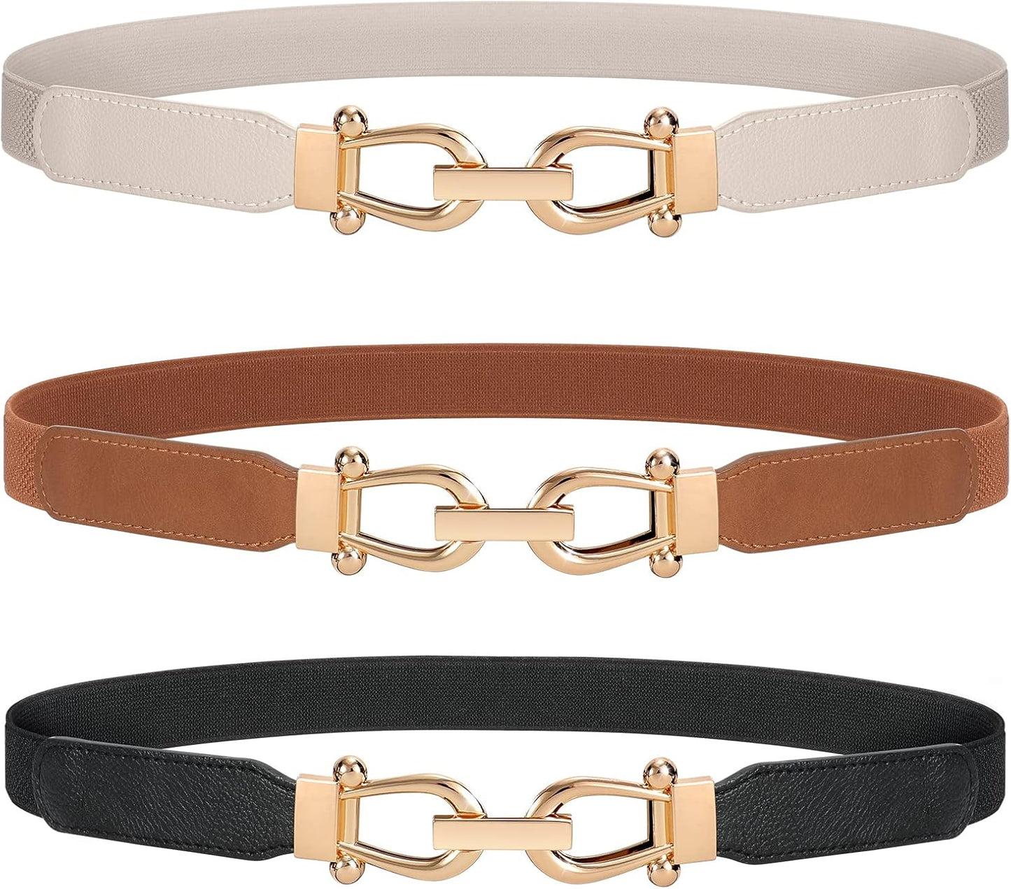 JASGOOD Women Stretchy Waist Belt Retro Elastic Skinny Belt for Ladies with Gold Buckle