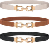 JASGOOD Women Stretchy Waist Belt Retro Elastic Skinny Belt for Ladies with Gold Buckle