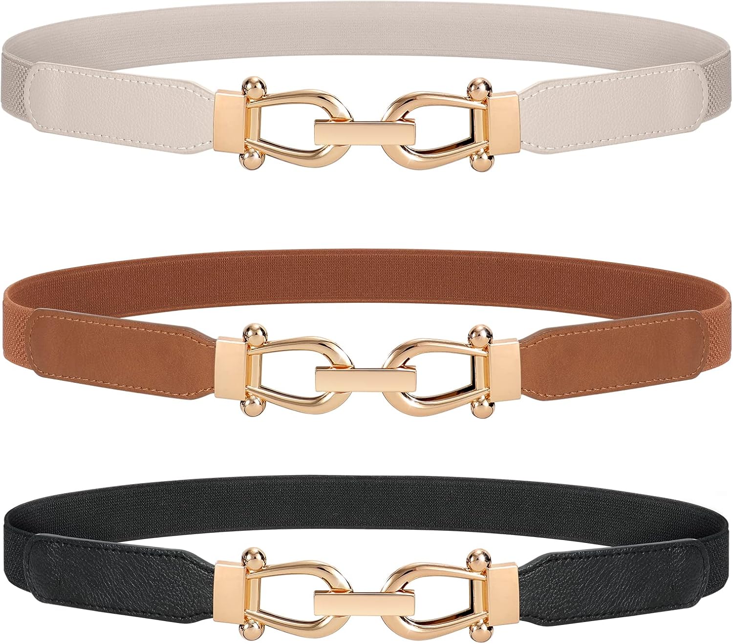 JASGOOD Women Stretchy Waist Belt Retro Elastic Skinny Belt for Ladies with Gold Buckle