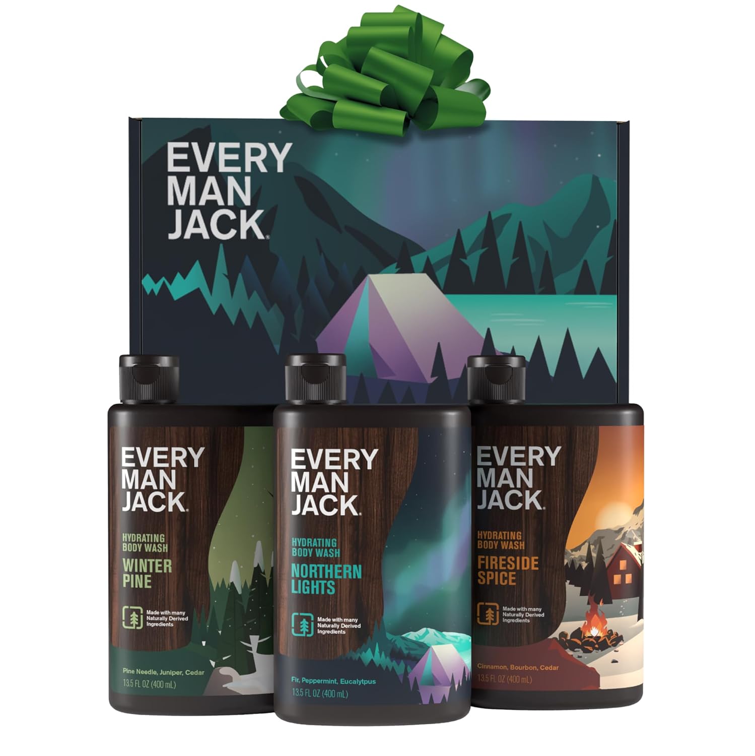 Every Man Mens Body Wash Gift Set - 3 Invigorating Winter Scents - Deeply Cleans, Hydrates with Naturally Derived Ingredients - 13.5 oz (3 pack)
