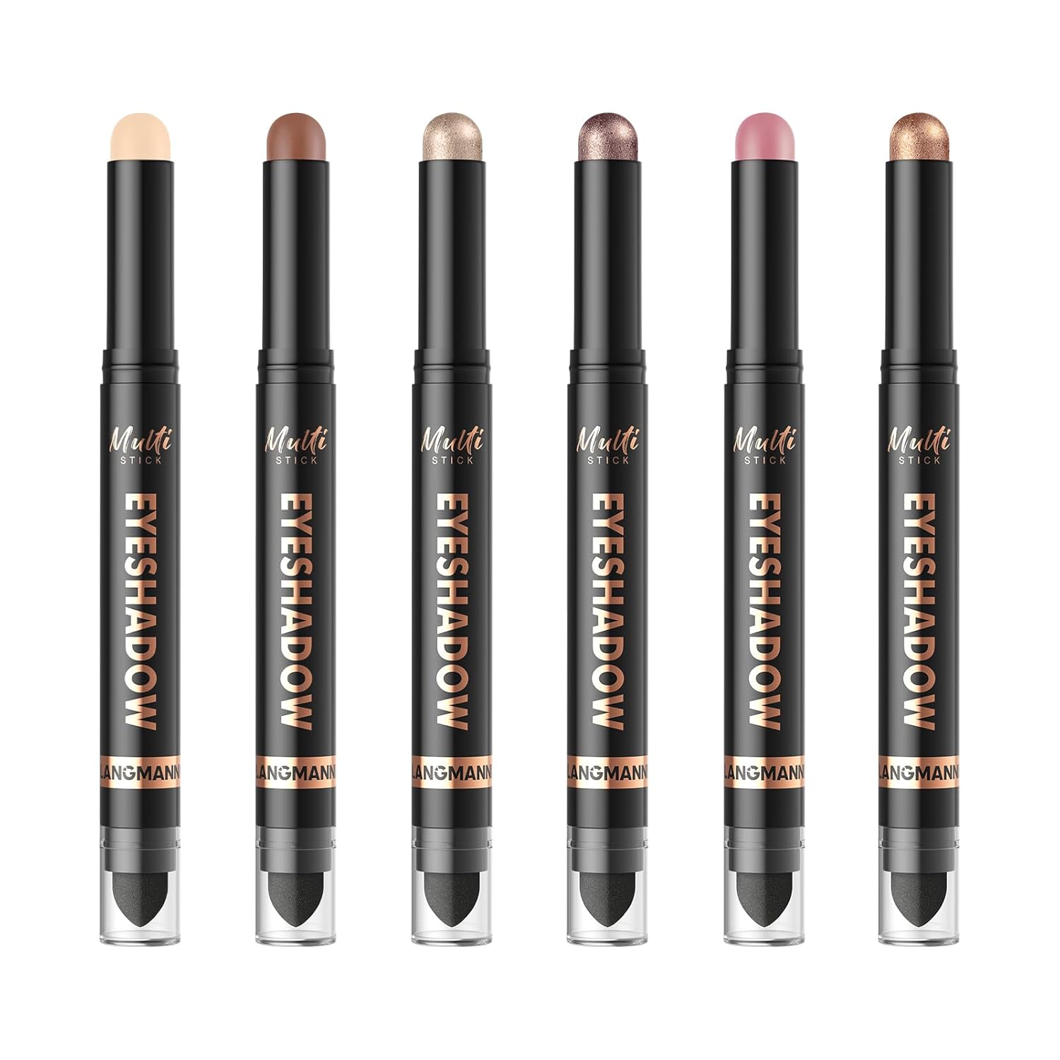 LANGMANNI 8Colors Dual-Ended Cream Eyeshadow Stick Set – Silky Smooth, Waterproof & Transfer-Proof, Built-in Blender Brush, All-Day Matte & Shimmer Wear Eye Makeup(#A)
