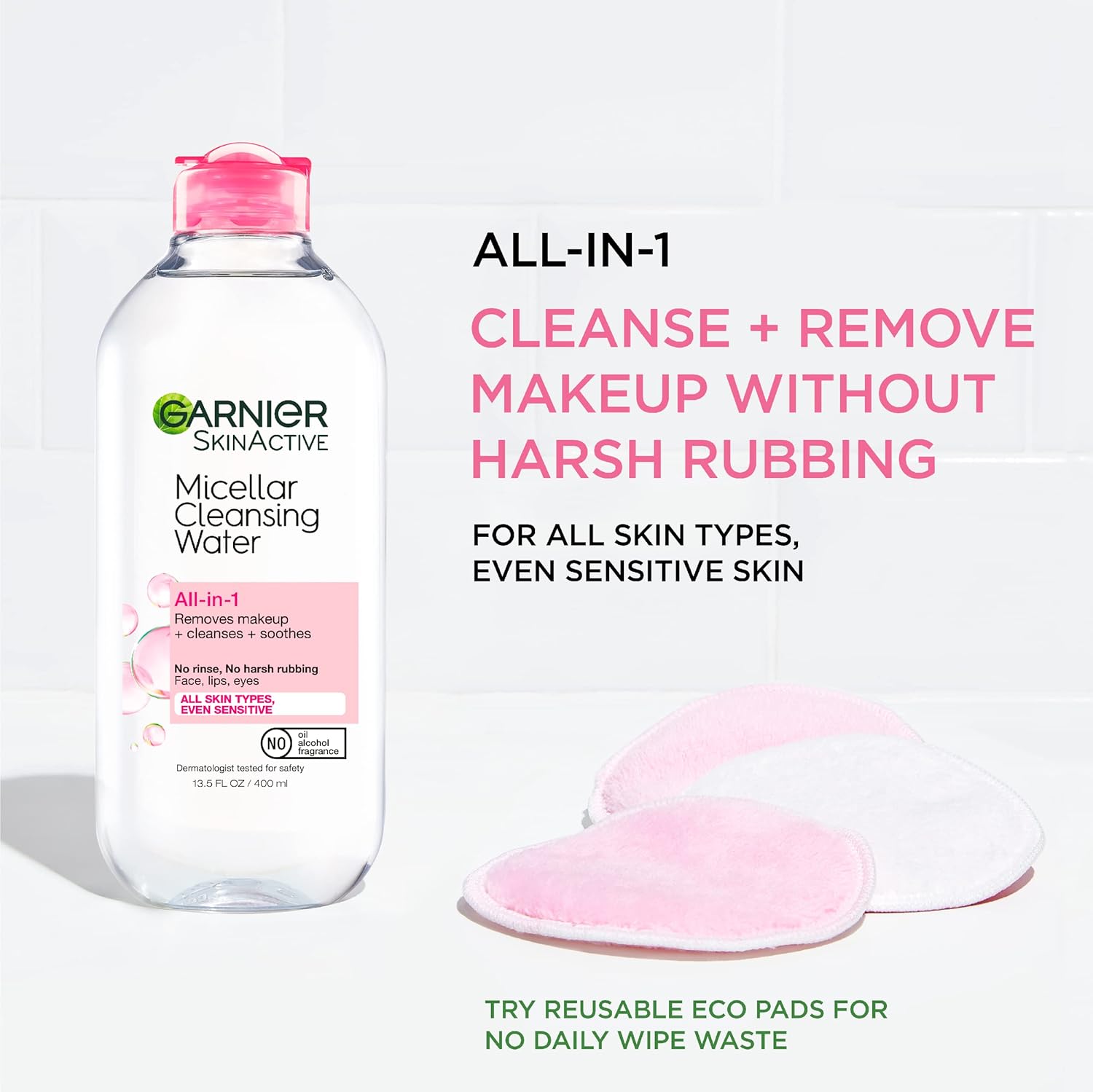 Garnier Micellar Water, Hydrating Facial Cleanser & Makeup Remover, Suitable for Sensitive Skin, Cruelty Free, 13.5 Fl Oz (400mL), 1 Count