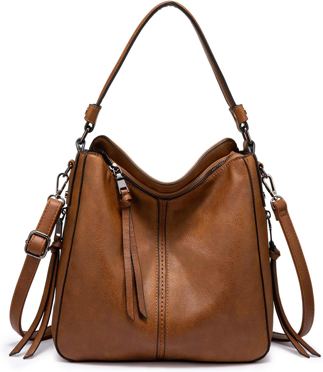 Realer Hobo Crossbody Bags for Women Designer Faux Leather Hobo Handbags Retro Large Size Shoulder Bag Bucket Purse
