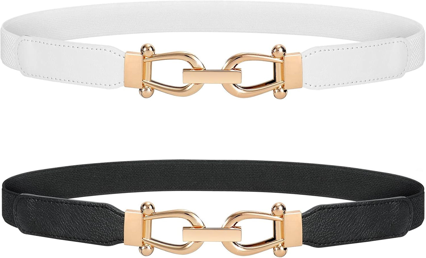 JASGOOD Women Stretchy Waist Belt Retro Elastic Skinny Belt for Ladies with Gold Buckle