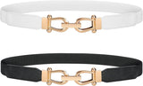 JASGOOD Women Stretchy Waist Belt Retro Elastic Skinny Belt for Ladies with Gold Buckle