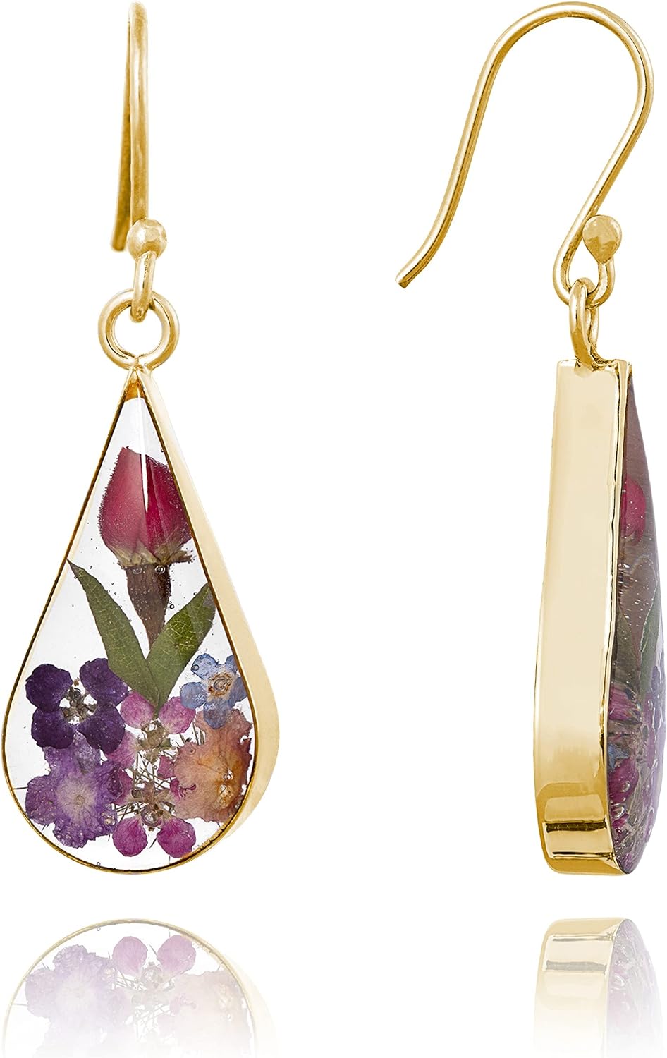 Essentials Sterling Silver Pressed Flower Teardrop Trendy Earrings