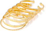 IFKM Gold Bangle Bracelets For Women, 14k Gold Plated Multi Layer Stackable Cuff Bracelet Set, Trendy Elegance Charms Non Tarnish Minimalist Textured Boho Jewelry Gift for Women
