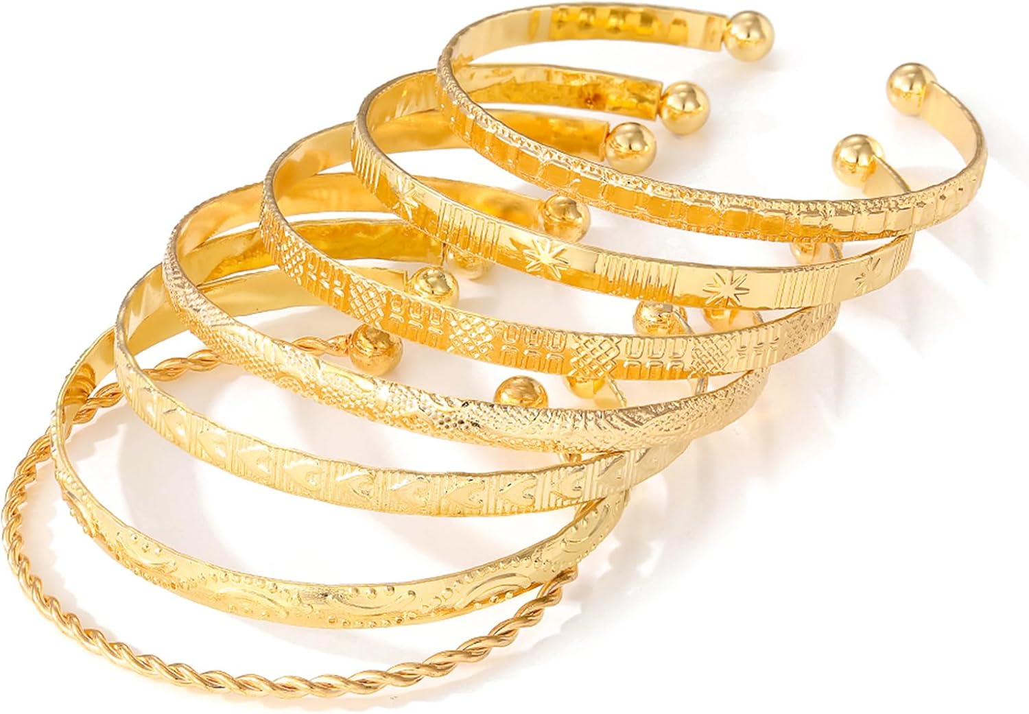 IFKM Gold Bangle Bracelets For Women, 14k Gold Plated Multi Layer Stackable Cuff Bracelet Set, Trendy Elegance Charms Non Tarnish Minimalist Textured Boho Jewelry Gift for Women