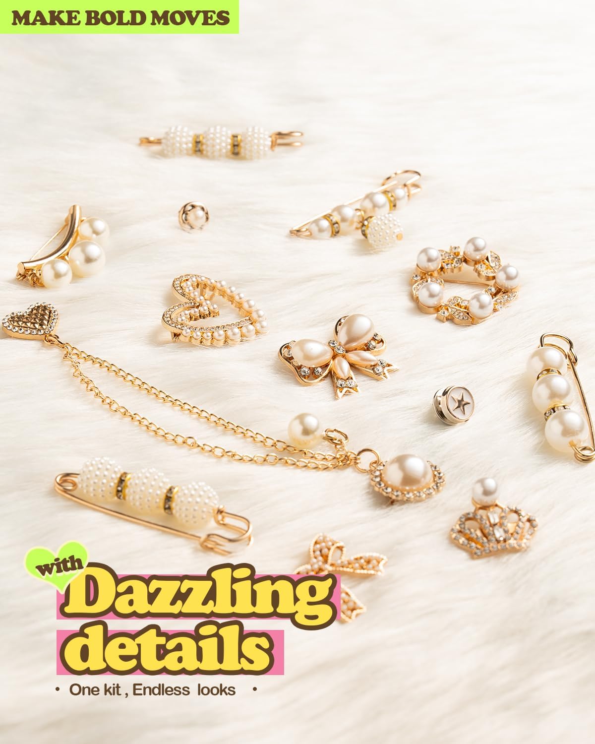 DoDoBeads 60 Pcs Junk Socks Charms Kit, Gold Brooches and Pins for Women, Pearl and Rhinestone Sock Charms with Safety Pins, DIY Accessories for Decorating and Personalizing Socks