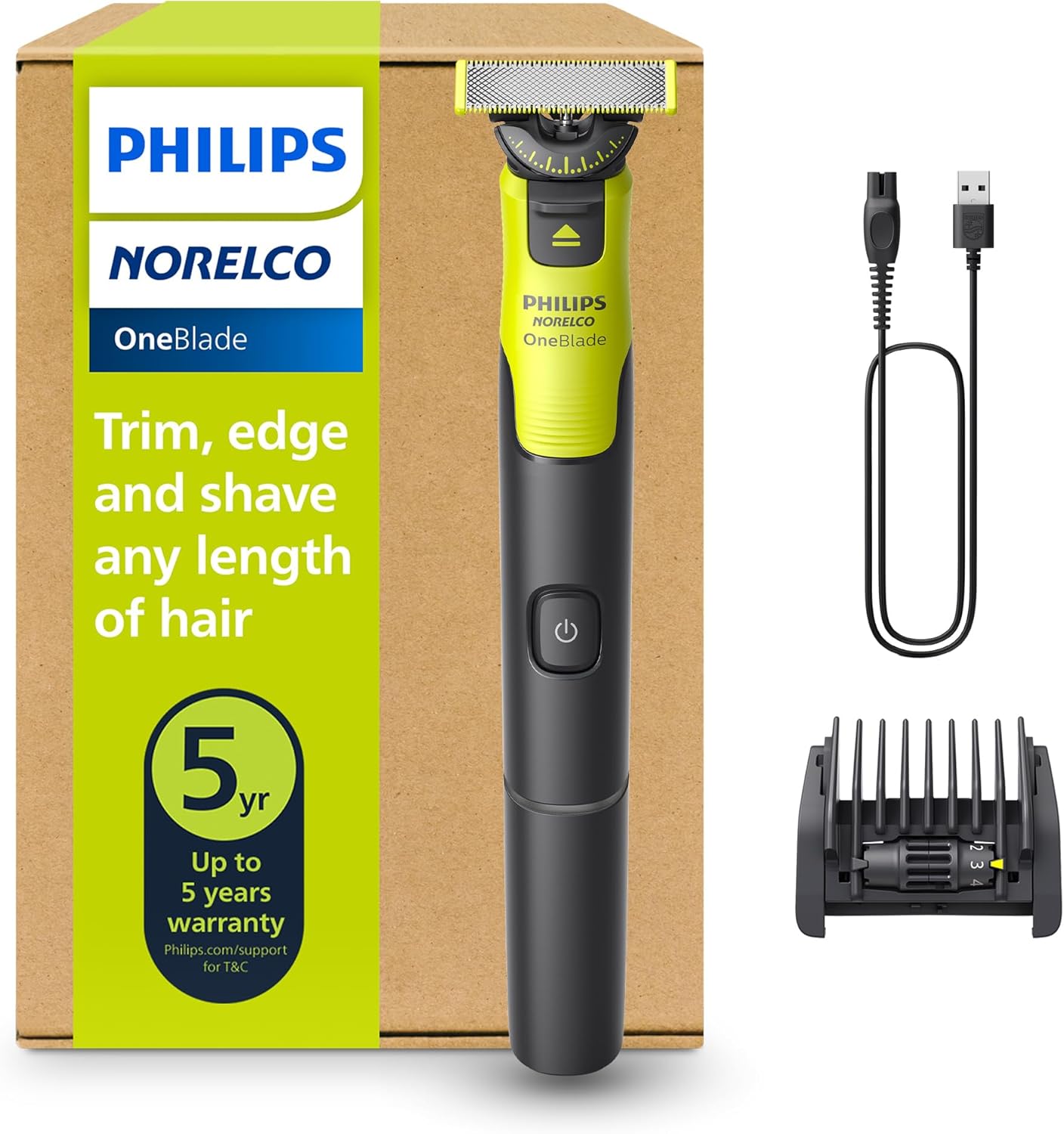 Norelco OneBlade 360 Hybrid Face, Electric Beard Trimmer and Shaver, with 360 Blade Technology, 1x 360 Blade for Face, 5in1 Adjustable Comb, Model QP2724/90
