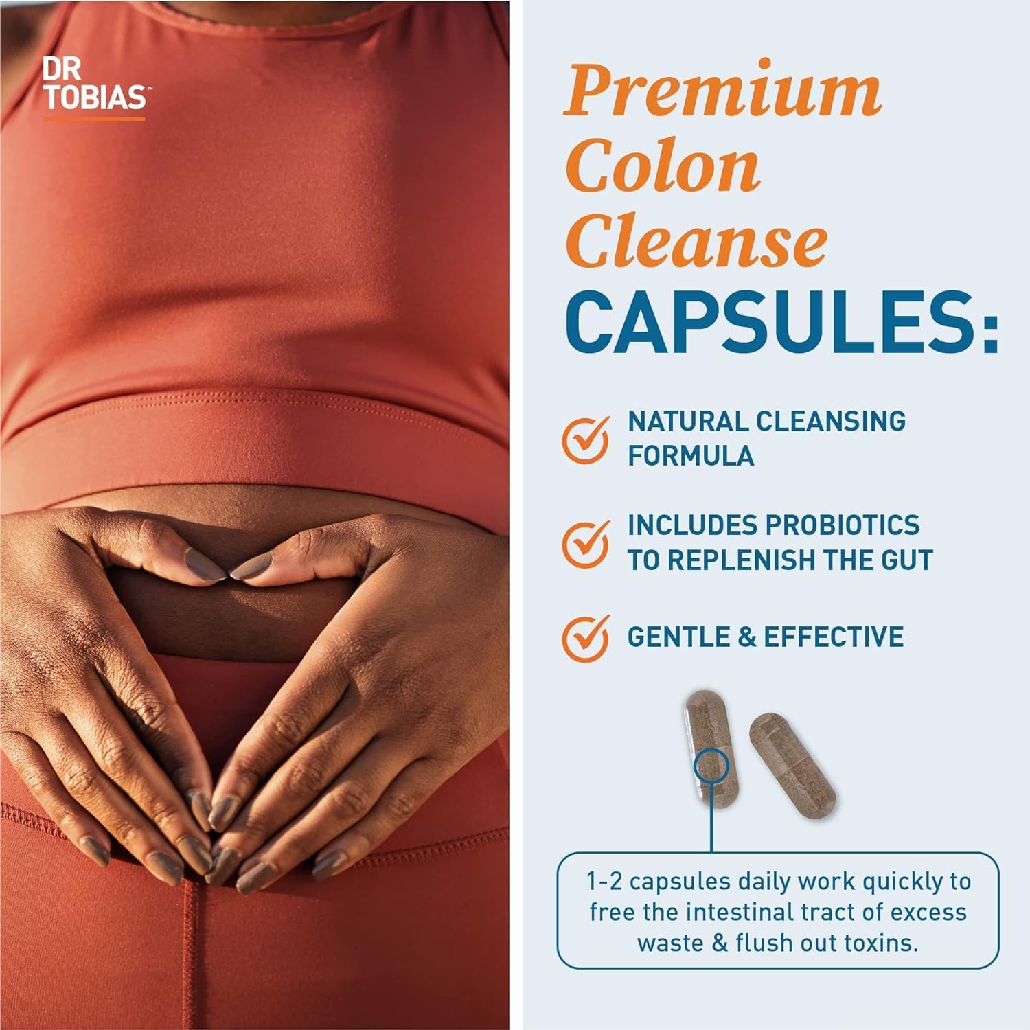 Dr. Tobias Colon 14 Day Cleanse, Advanced Gut Cleanse Detox for Women & Men with Cascara Sagrada, Psyllium Husk, Senna Leaf & Probiotics, Non-GMO Colon Cleanse, 1 Bottle of 28 Capsules (1-2 Daily)