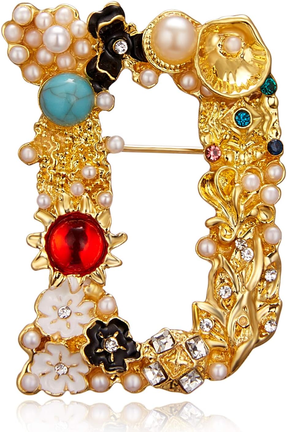 RINHOO Crystal Pearl Initial Brooch Gold Plated Enamel Colorful Letter Alphabet Breastpin Pin Jewelry for GIFTS
