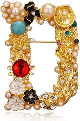 RINHOO Crystal Pearl Initial Brooch Gold Plated Enamel Colorful Letter Alphabet Breastpin Pin Jewelry for GIFTS
