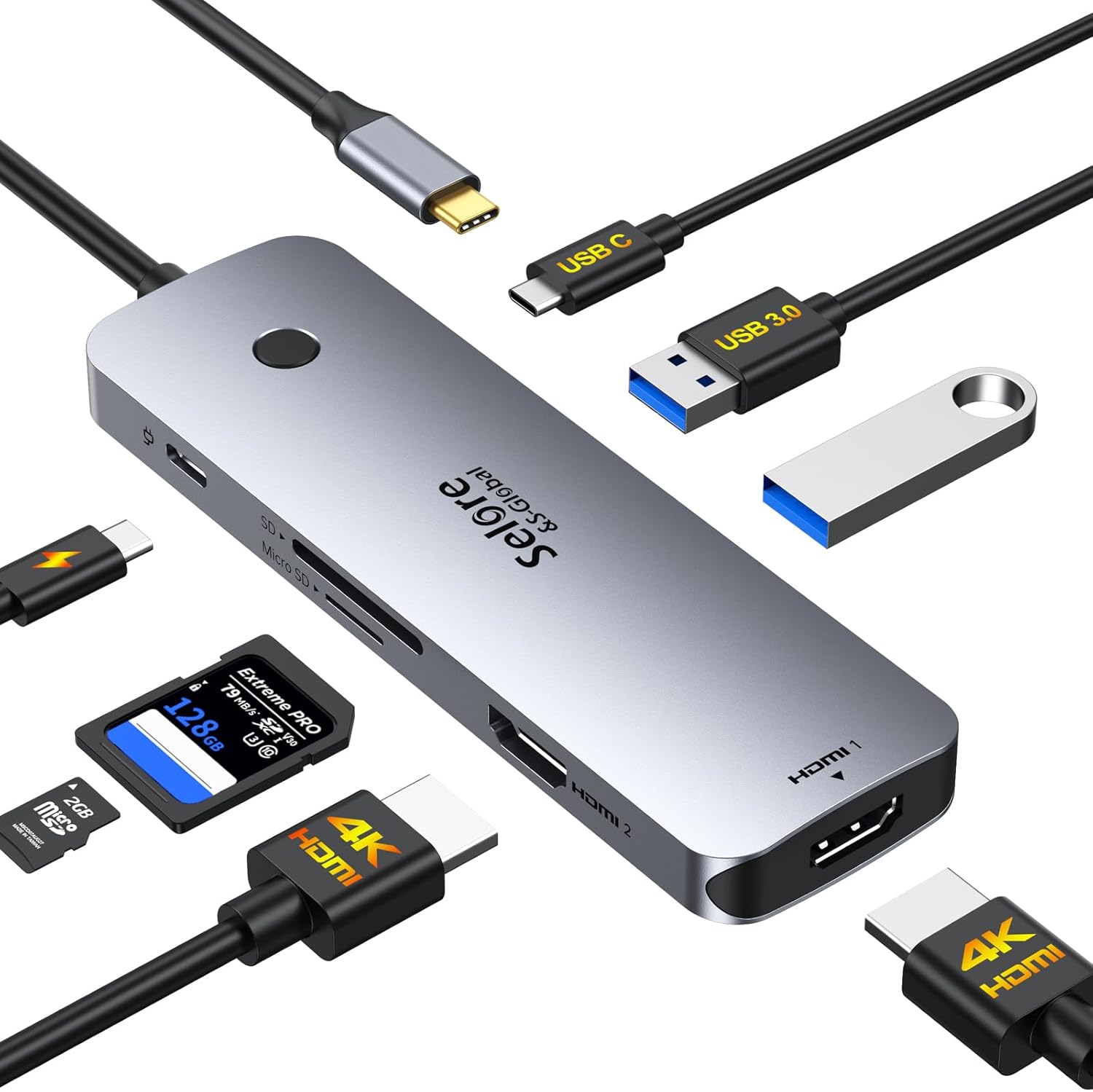 USB C Adapter for MacBook Pro/Air M1 M2 M3 2021 2020 2019 13" 15" 16", 6 in 1 USB-C Hub MacBook Pro Accessories with 3 USB 3.0 Ports,USB C to SD/TF Card Reader and 100W Thunderbolt 3 PD Port