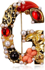 RINHOO Crystal Pearl Initial Brooch Gold Plated Enamel Colorful Letter Alphabet Breastpin Pin Jewelry for GIFTS