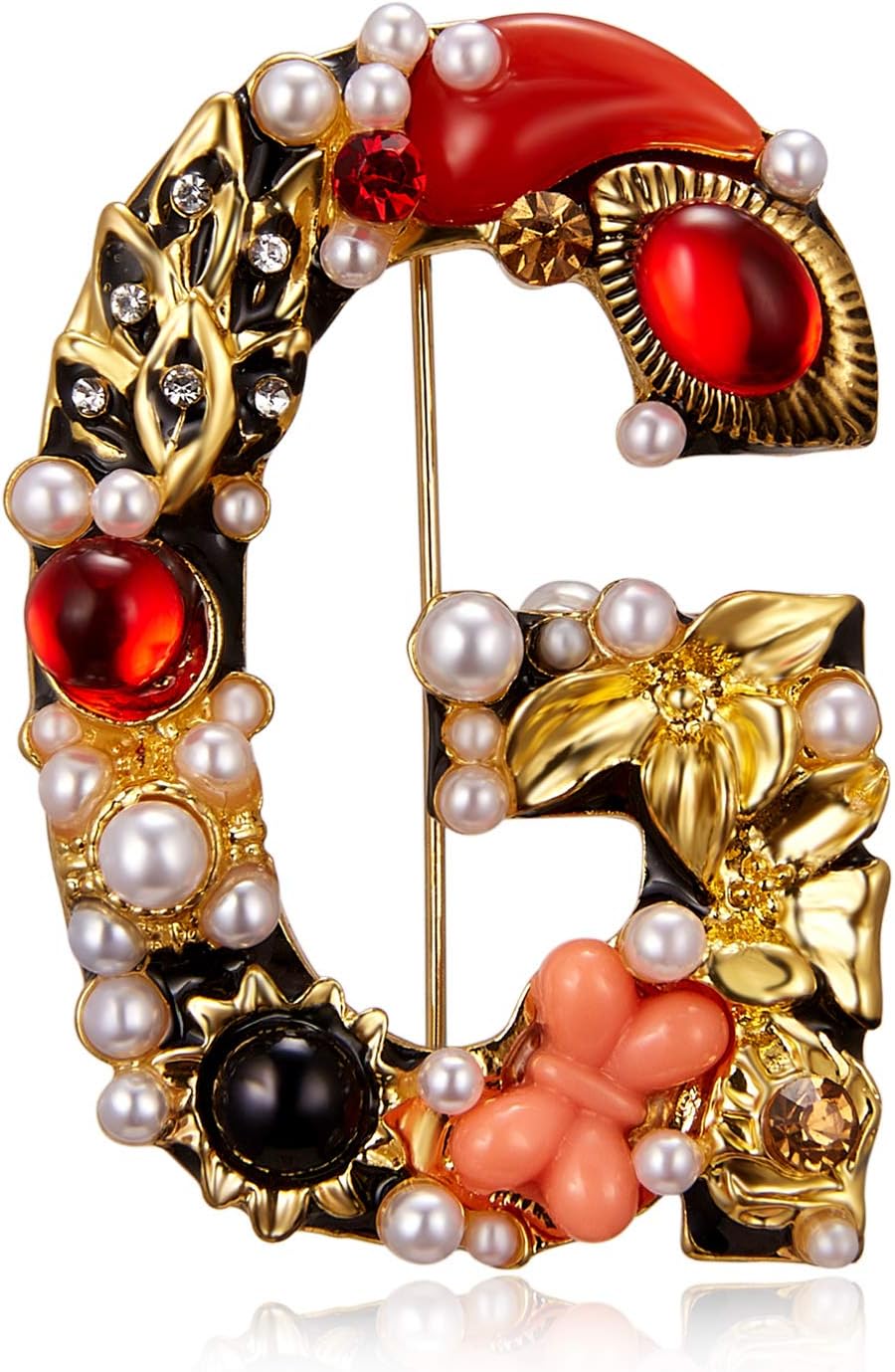 RINHOO Crystal Pearl Initial Brooch Gold Plated Enamel Colorful Letter Alphabet Breastpin Pin Jewelry for GIFTS