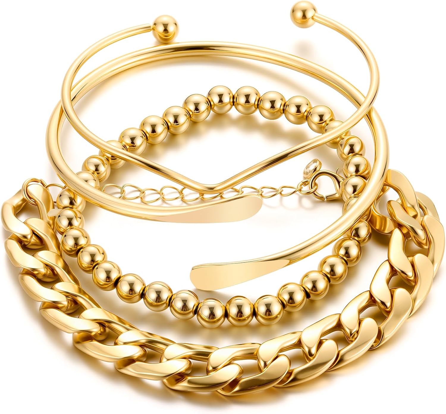 ÌF ME Gold Bangle Bracelets for Women, Indian Bangles Stackable Set, Multi Layer Textured 14K Gold Plated Chunky Bracelets Boho Jewelrys Set