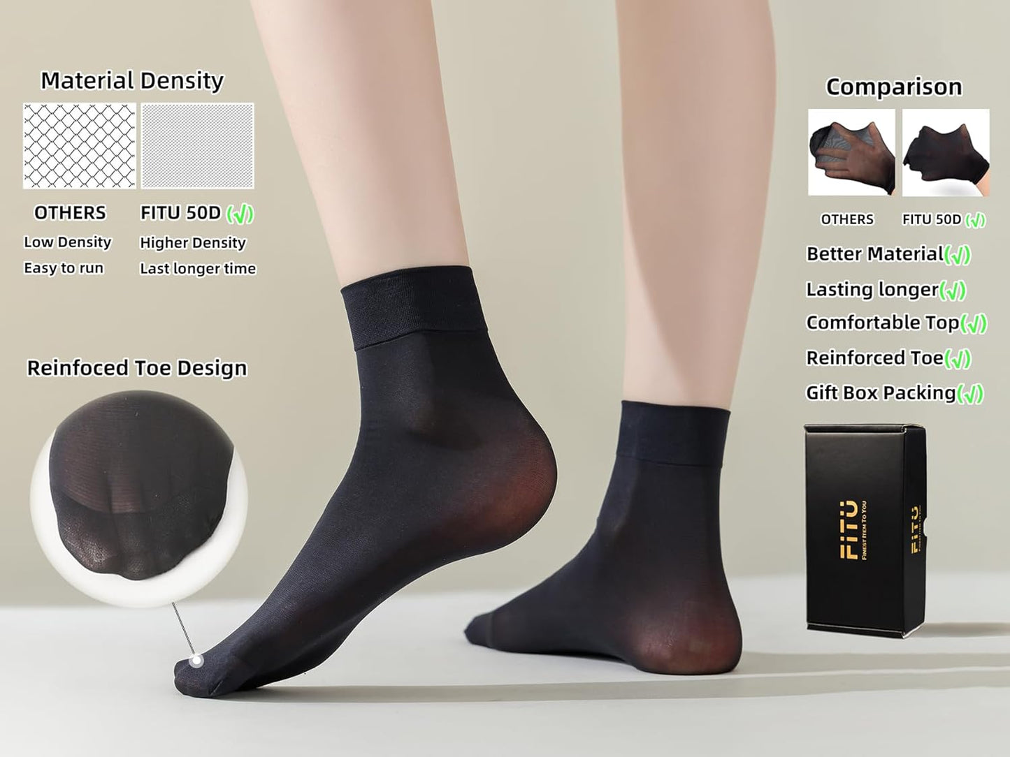 Women's 10-24 Pairs (in Gift Box) Ankle High Sheer Nylon Socks Soft Tight Hosiery with Reinforced Toe