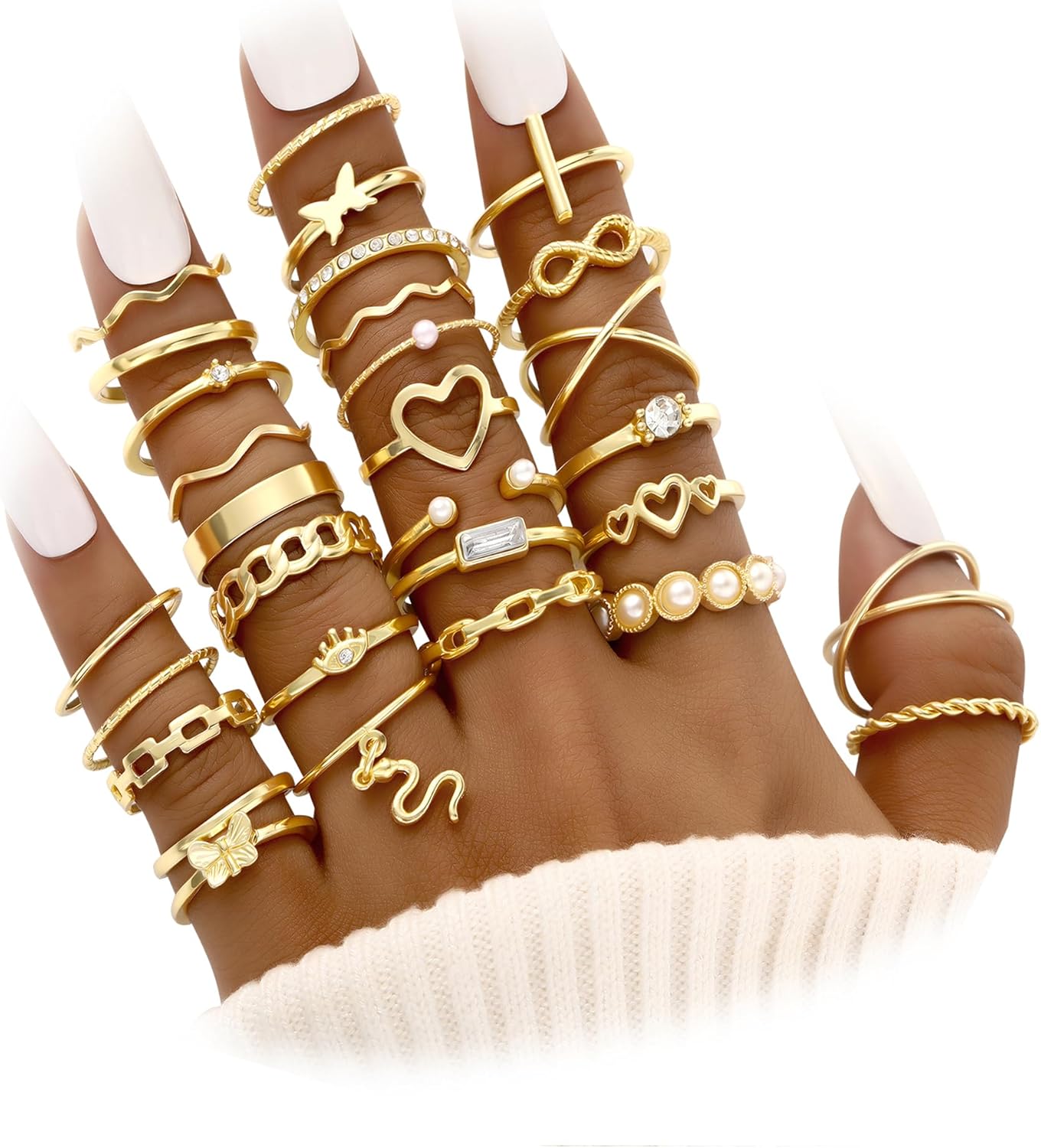 FAXHION 60 Pcs Gold Stackable Rings for Women, Rings Chunky Gold Ring Set Dainty Stacking Cute Rings, Multiple Sizes Cute Jewelry Set Gift