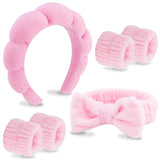 VELSCRUN 6 Pack Spa Headband, Makeup Headband, Face Wash Headbands, Skincare Headbands, Brown Sponge Hair Band Bow Tie Spa Head Band for Washing Face Wristband Set Hair Accessories for Women