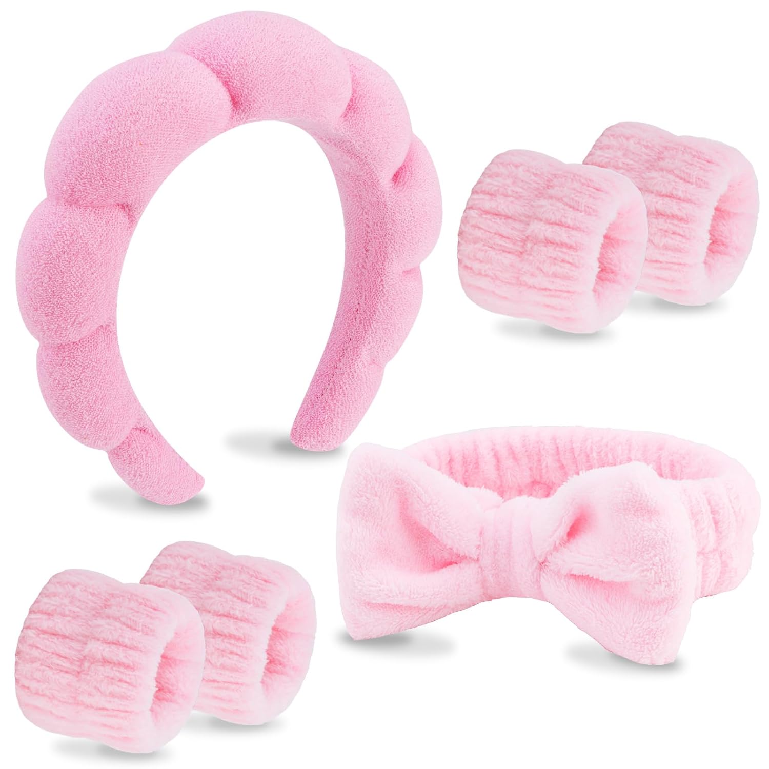 VELSCRUN 6 Pack Spa Headband, Makeup Headband, Face Wash Headbands, Skincare Headbands, Brown Sponge Hair Band Bow Tie Spa Head Band for Washing Face Wristband Set Hair Accessories for Women