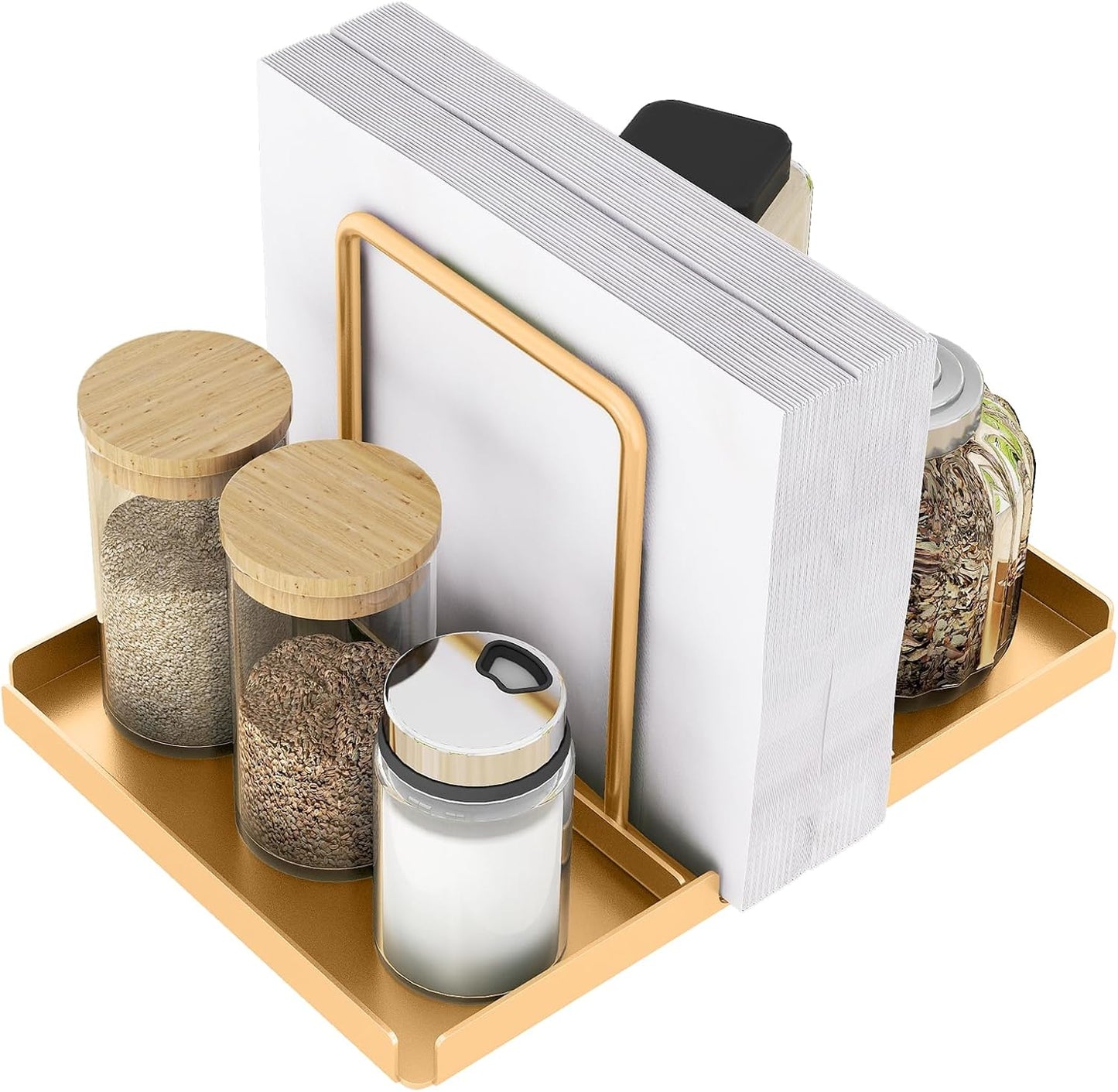 Napkin Holder for Table, Metal Napkin Holder with Salt and Pepper Shakers Caddy, Standing Paper Napkin Storage for Kitchen Dining Table Decor, Black