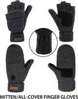 ViGrace Winter Knitted Convertible Fingerless Gloves Wool Mittens Warm Mitten Glove for Women and Men