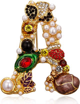 RINHOO Crystal Pearl Initial Brooch Gold Plated Enamel Colorful Letter Alphabet Breastpin Pin Jewelry for GIFTS