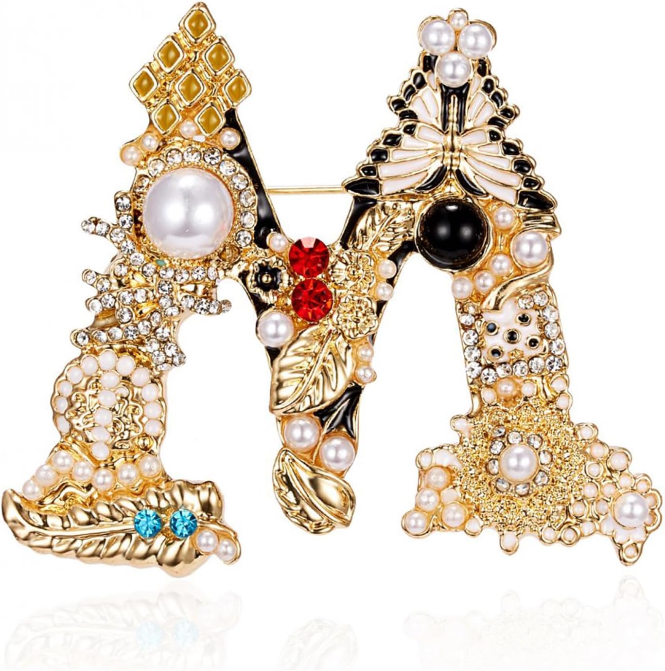 RINHOO Crystal Pearl Initial Brooch Gold Plated Enamel Colorful Letter Alphabet Breastpin Pin Jewelry for GIFTS