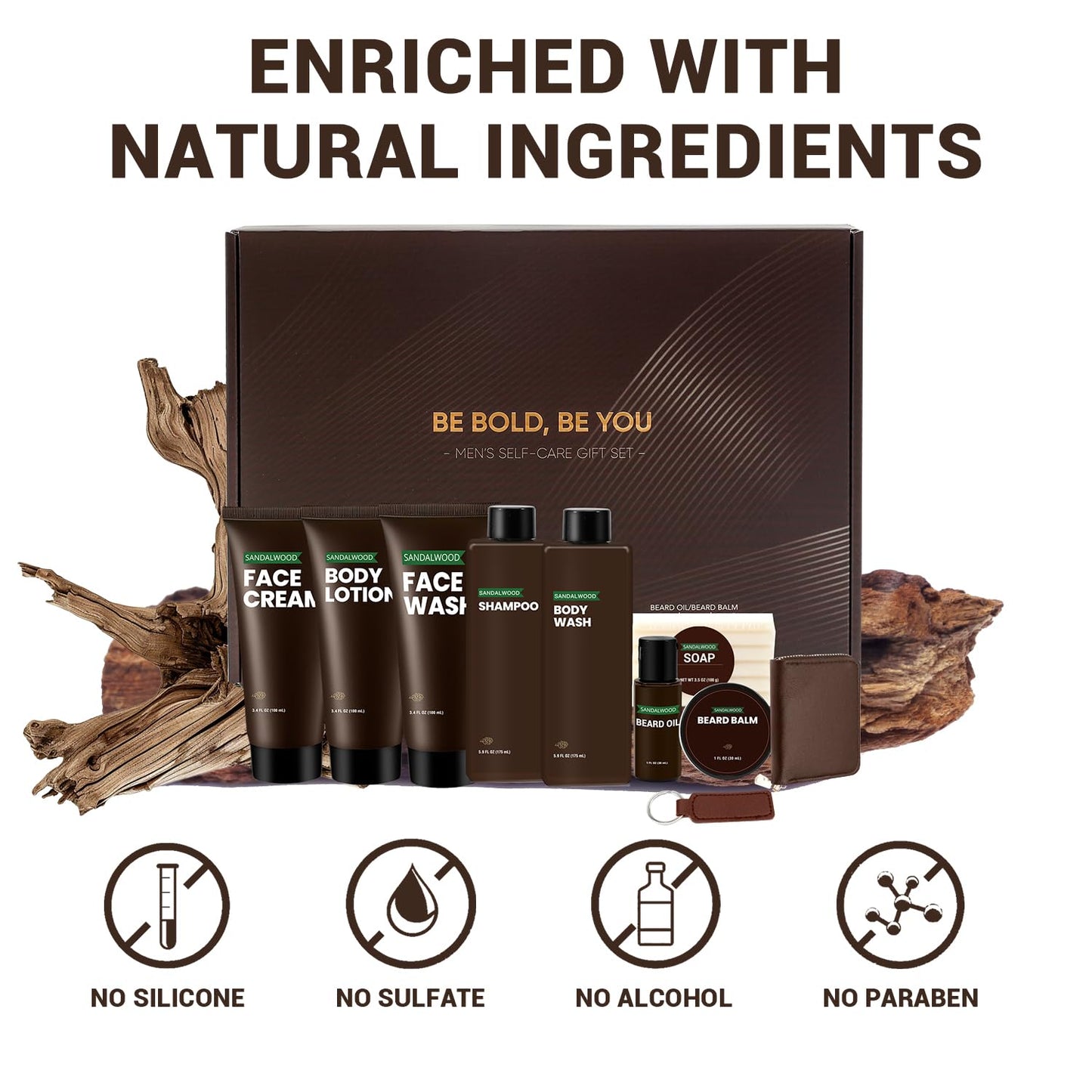 Rinse & Robust Gifts for Men, Christmas Gifts for Men, Sandalwood Holiday Bath & Body Grooming Mens Gift Sets, Birthday Gift Ideas for Dad Boyfriend Husband Valentines, Holiday Grooming Gift Sets