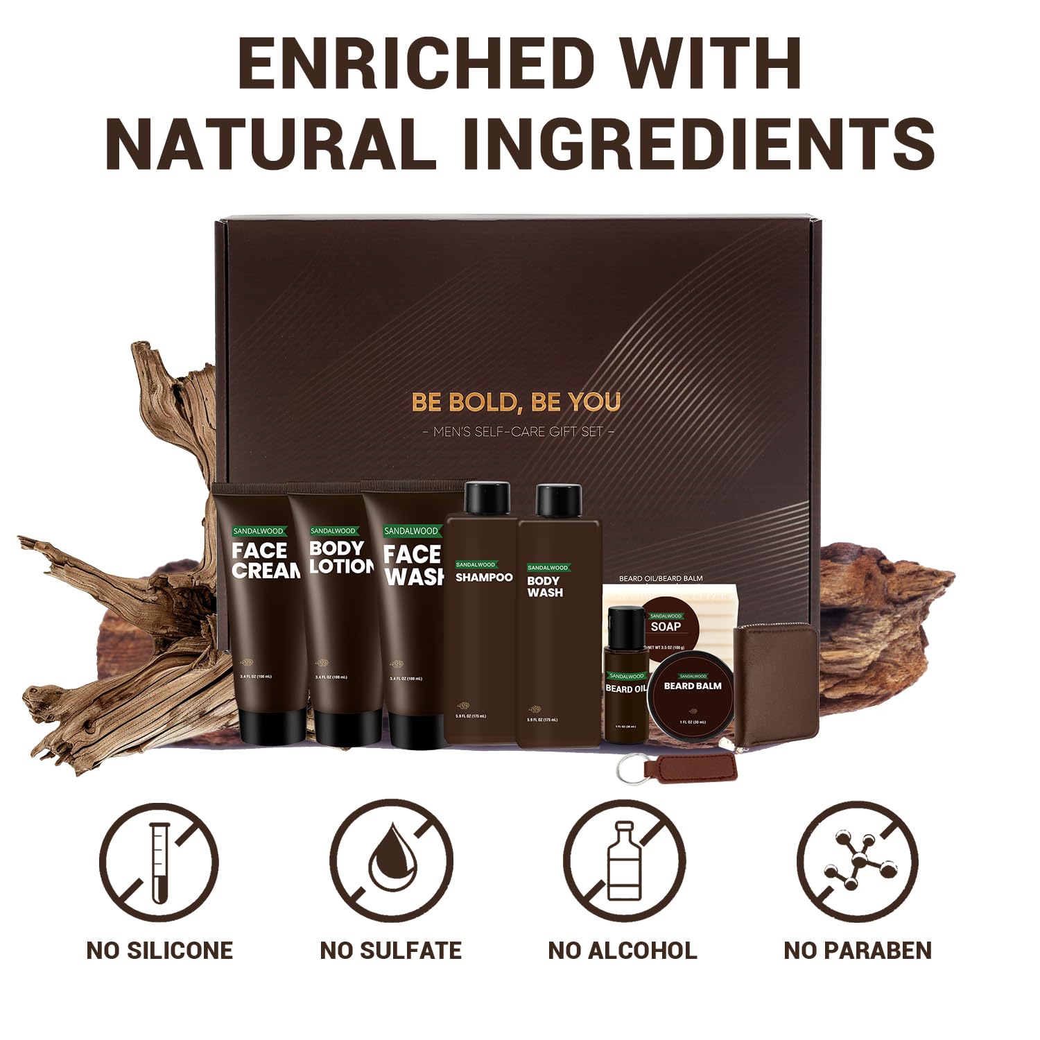 Rinse & Robust Gifts for Men, Christmas Gifts for Men, Sandalwood Holiday Bath & Body Grooming Mens Gift Sets, Birthday Gift Ideas for Dad Boyfriend Husband Valentines, Holiday Grooming Gift Sets
